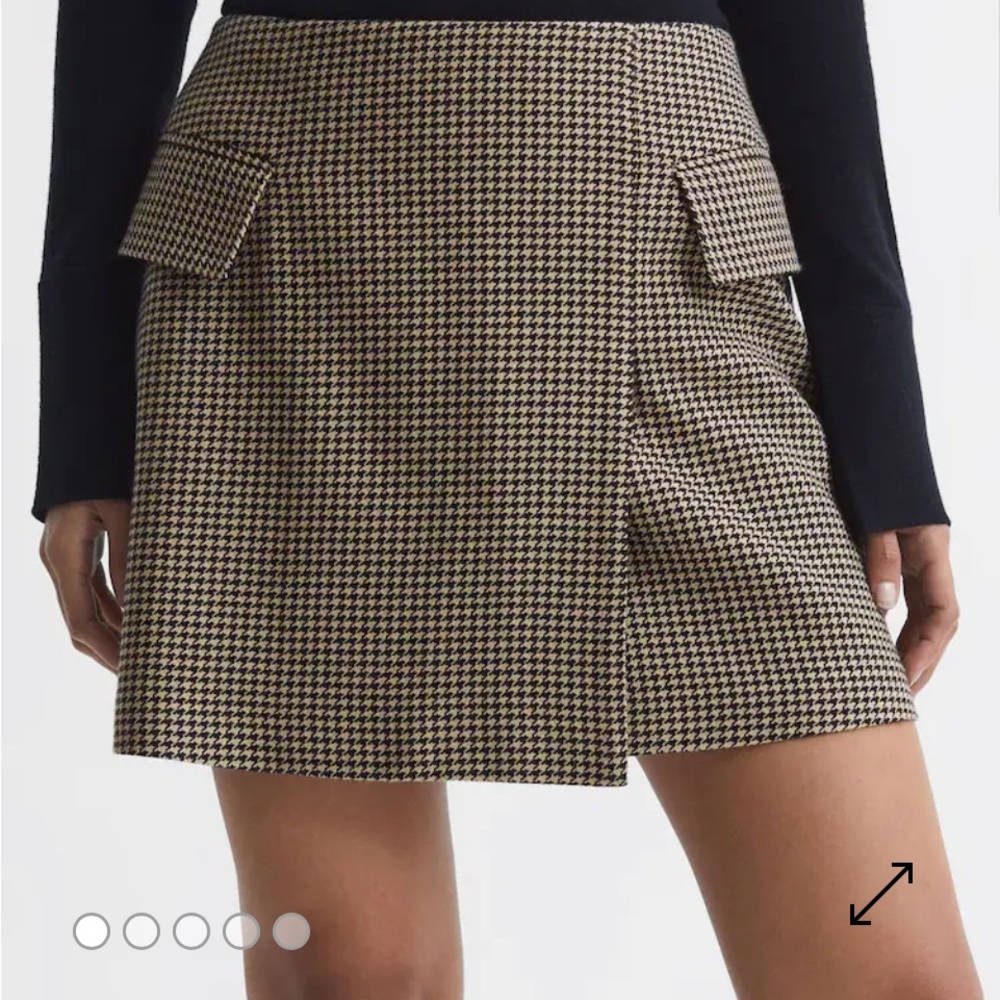 Reiss Black and Camel Houndstooth Mini Skirt